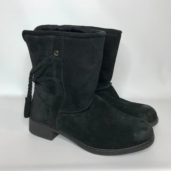 Abeo Shoes - ABEO PRO Blaine Black Suede Boot Womens Size 8 Shearling Tassel Mid Calf Comfort